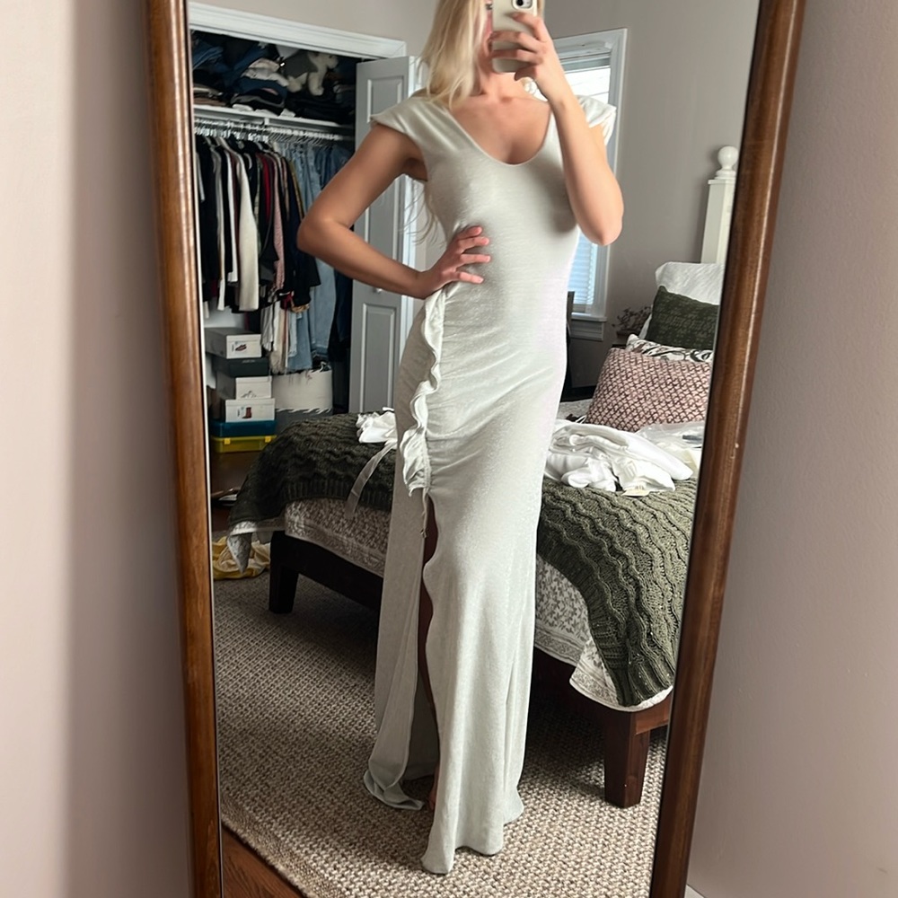 Never worn with tag silver velvety sparkle maxi dress
